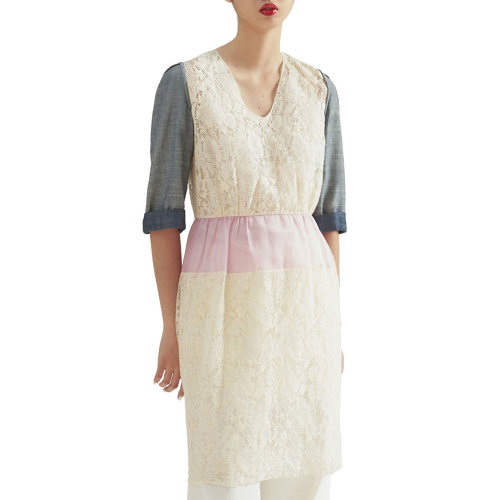 19年秋冬款nisiss/怡夕異質(zhì)拼接中袖蕾絲連身裙女士連衣裙n123so18