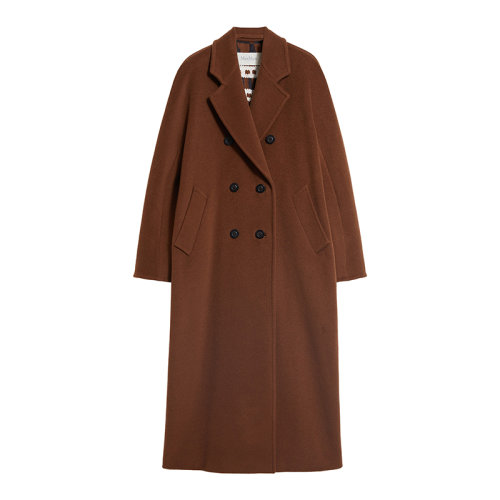 MaxMara/麥絲瑪拉 22年秋冬新款 MADAME1系列 女士牛皮紙色羊毛羊絨混紡經(jīng)典大衣外套1018012606015