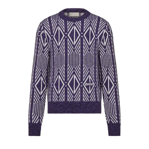 DIOR/迪奧 22年秋冬新款 滑雪限定系列 男士紫色/象牙色羊毛混紡提花面料圓領(lǐng)針織衫毛衫313M650AT477_C480