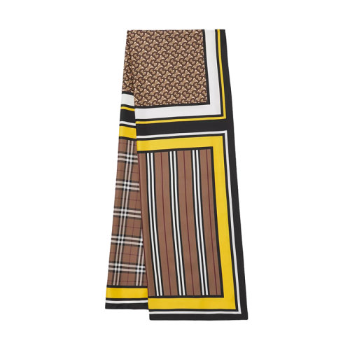 BURBERRY/博柏利新款 女士樺木棕蒙太奇印花絲巾80459771