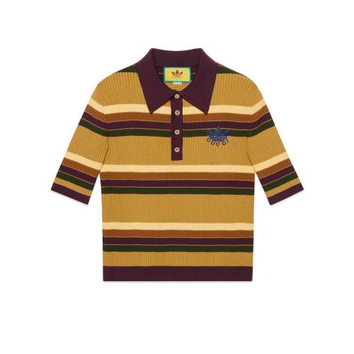  GUCCI古馳 22年秋冬 男士 adidas x Gucci聯(lián)名系列條紋Polo衫 696246 XKCDY 7365