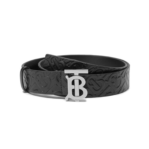 BURBERRY/博柏利【22秋冬新款】男款牛皮革TB專屬標(biāo)識(shí)搭扣板扣式皮帶腰帶3.5cm黑色老花圖案80465651