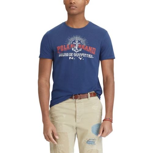 Ralph Lauren/拉夫勞倫 男士胸前印圖案修身瘦版純棉短袖T恤 深藍色 422772