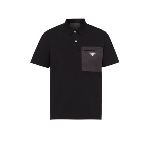 PRADA/普拉達(dá) 22年春夏新款 男士黑色棉質(zhì)尼龍細(xì)節(jié)短袖Polo衫UJN703_1YED_F0806_S_211