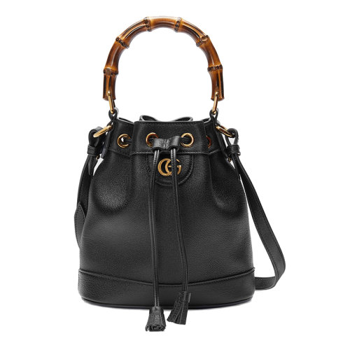Gucci 古馳 22新款 女士迷你黑色皮革雙G金色飾面竹節(jié)手柄調(diào)節(jié)肩帶手提單肩包724667UAAAY1092