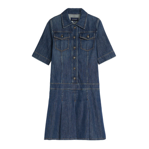 MaxMara/麥絲瑪拉 22年早春新款 OLIMPO系列 女士午夜藍色棉質混紡輕質牛仔布襯衫式連衣裙7221022706007