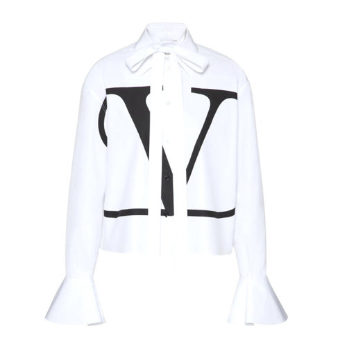 Valentino 華倫天奴 女士 服裝  白色翻領(lǐng)大字母LOGO圖案長(zhǎng)袖襯衫 女士長(zhǎng)袖襯衫