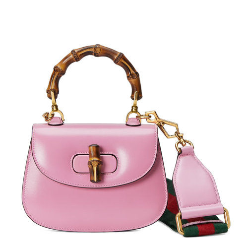 GUCCI/古馳  女士迷你粉色皮革附可拆卸肩帶竹節(jié)手柄單肩手提包68686410ODT5467