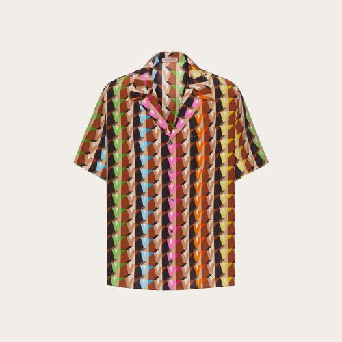  VALENTINO華倫天奴 22年秋冬 男士 短袖襯衫 CHEMISE EN SOIE A_VEC IMPRIMé 3DREAM VALENTIN