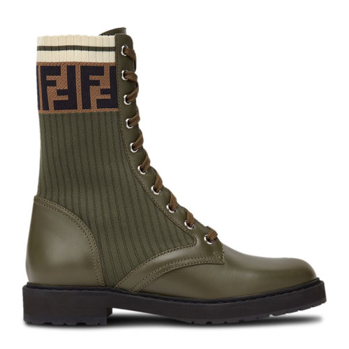 Fendi/芬迪 女士拼色織物配皮經(jīng)典雙F字母徽標提花裝飾馬丁靴短筒靴短靴踝靴女靴 8T6780-A3H4 多色可選