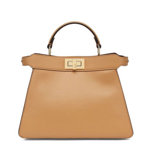FENDI/芬迪  PEEKABOO ISEEU系列 女士小號米色小牛皮旋轉(zhuǎn)門扣可調(diào)節(jié)肩帶單肩斜挎手提包8BN327AFL0F1E8B