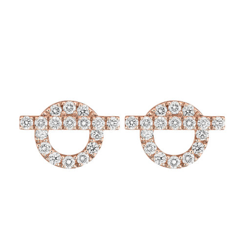 HERMES/愛馬仕 經(jīng)典Finesse系列 18K金玫瑰金鑲嵌鉆石棍狀環(huán)形圖案耳釘H219512B