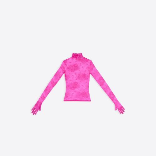 BALENCIAGA巴黎世家 22年春夏 女士 長袖襯衫 Womens Lingerie Turtleneck Top in Pink 702343
