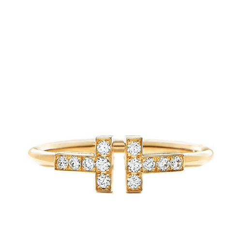 Tiffany & Co./蒂芙尼 經(jīng)典Tiffany T系列 18K金黃金鑲嵌鉆石T形Wire戒指婚戒GRP07759