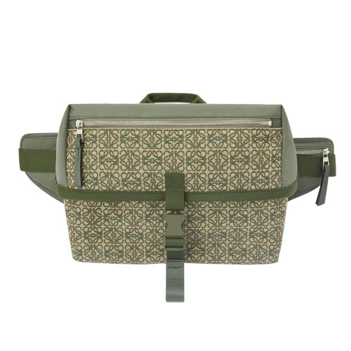 LOEWE/羅意威 22年新款 Postman Sling系列 男士卡其綠提花帆布翻蓋金屬搭扣拉鏈開合肩背斜挎背包B741Z67X01-4160