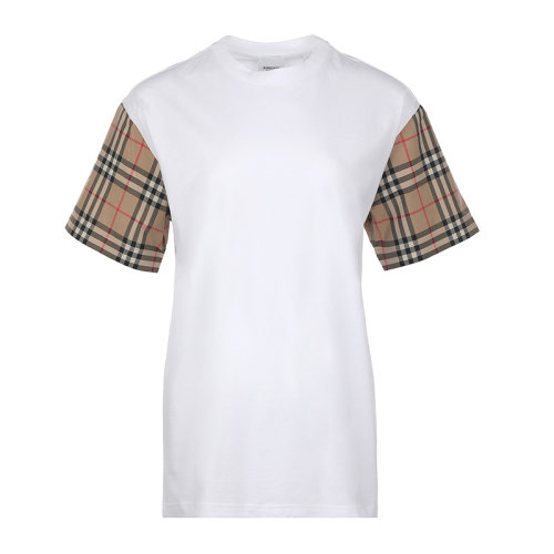 BURBERRY/博柏利22春夏Vintage 格紋衣袖棉質(zhì)寬松女士短袖T恤 8042716