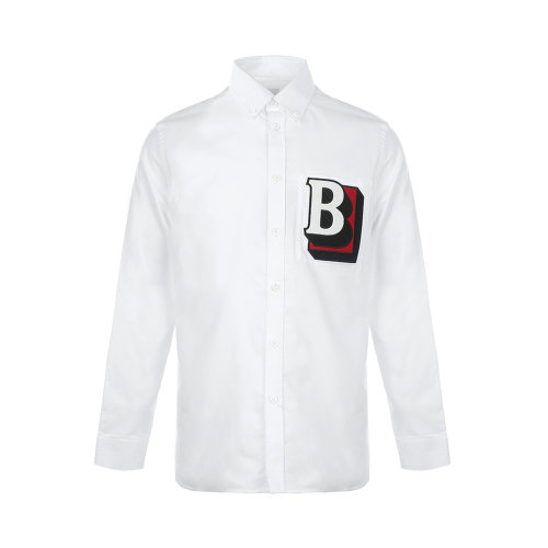 BURBERRY/博柏利 男士白色棉質(zhì)徽標(biāo)貼片長袖襯衫 8050134