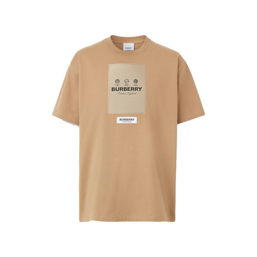 BURBERRY/博柏利 22年秋冬新款 男士駝色純棉標(biāo)簽貼花短袖T恤衫80575301