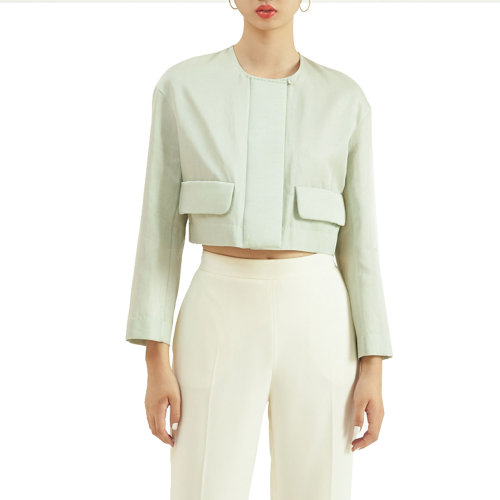 19年秋冬款nisiss/怡夕絲麻混合無領(lǐng)落肩短上衣女士夾克n161ad53