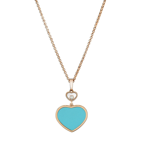 Chopard/蕭邦 女士經(jīng)典款快樂的心系列 18K金玫瑰金鑲嵌綠松石心形鑲鉆項(xiàng)鏈 797482-5401
