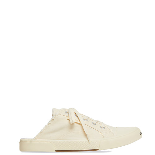 Balenciaga/巴黎世家 22年春夏新款 女士白色磨損棉質(zhì)材料露跟穆勒鞋帆布鞋693952W3RC69090