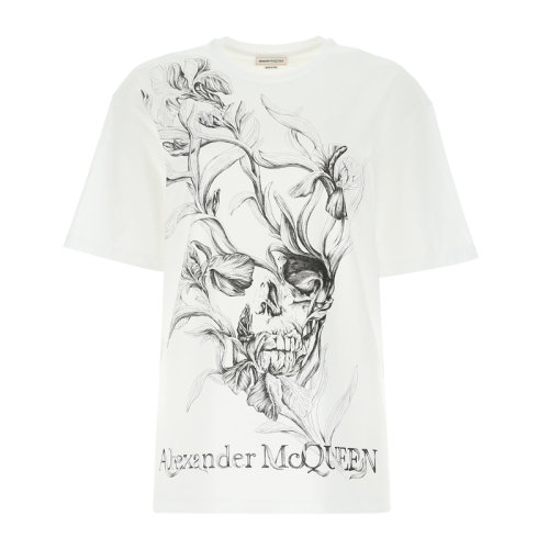Alexander McQueen/亞歷山大麥昆 男裝 服裝 棉質(zhì)骷髏頭印花圓領(lǐng) 男士短袖T恤