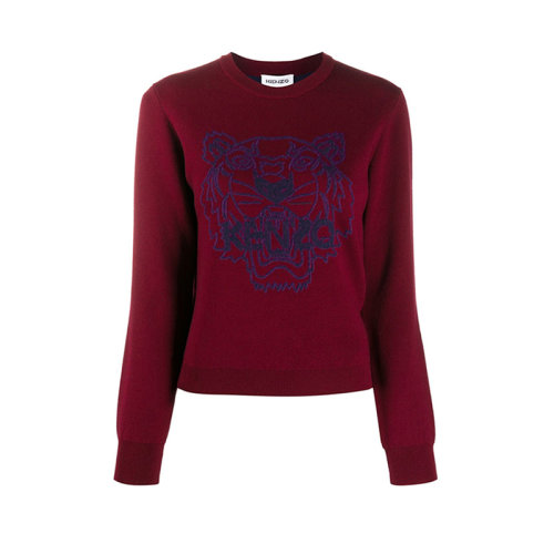 KENZO/高田賢三  凱卓女裝 經(jīng)典虎頭圖案 女士酒紅色羊毛時尚圓領秋冬針織衫/毛衣 FA62PU5303XA.25