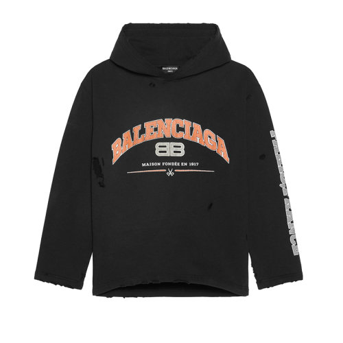 Balenciaga/巴黎世家 22年早春新款 女士黑色棉質(zhì)短款連帽衛(wèi)衣670946TLVJ30107