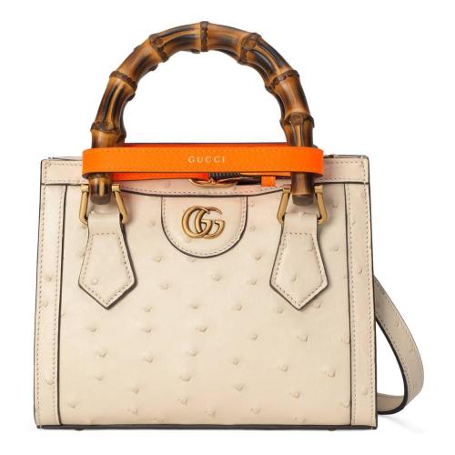  GUCCI古馳 22年秋冬 女士 Gucci Diana竹節(jié)迷你鴕鳥皮托特包 655661 EY0KT 9594