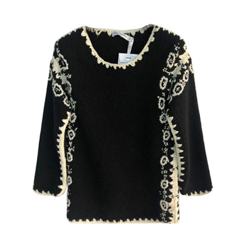 DIOR/迪奧  潮流圖案印花裝飾 女士黑色羊絨針織衫/毛衣 914S18AM3119000