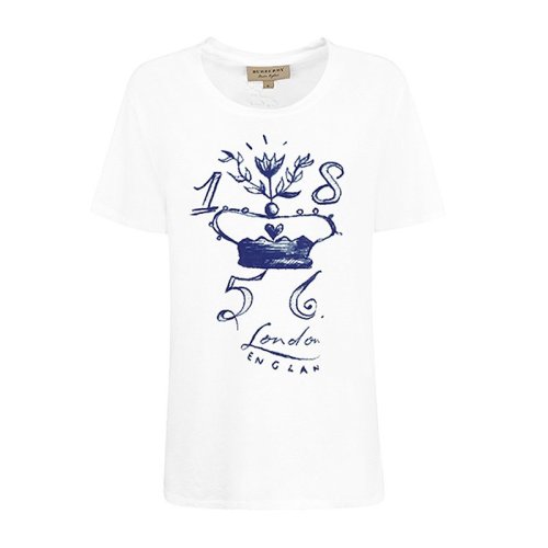 Burberry/博柏利  女士白色純棉圖案圓領(lǐng)短袖半袖T恤