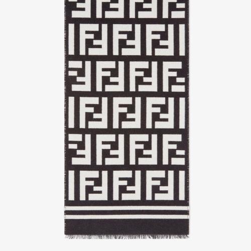  FENDI芬迪 22年秋冬 男士 圍巾 黑色羊毛真絲圍巾 FXS424A3Q1F0QA1