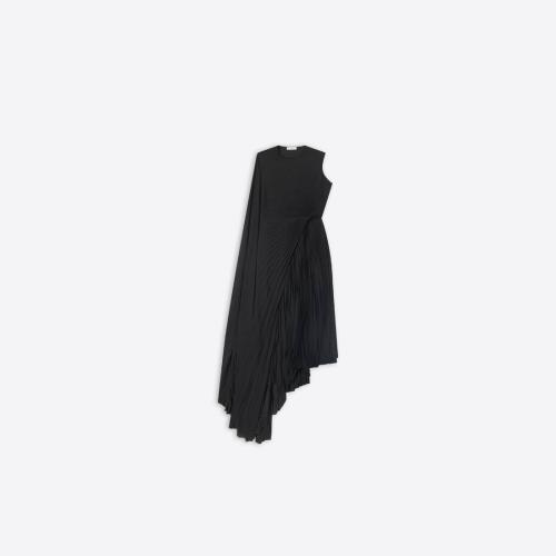  BALENCIAGA巴黎世家 22年秋冬 女士 連衣裙 Womens Pleated Asymmetric Dress  in Black 70443
