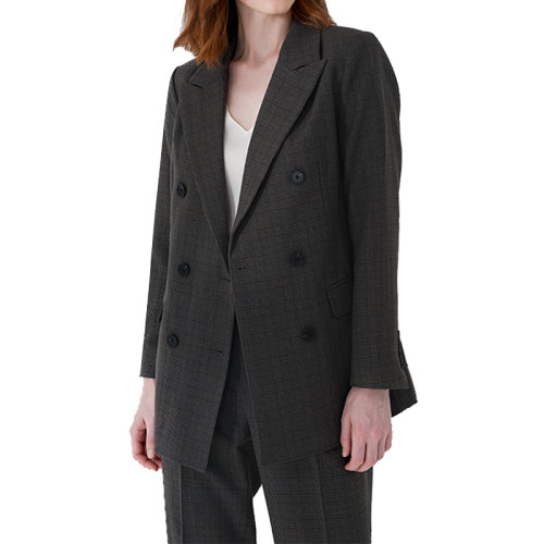 GeleiStory/GeleiStory   秋季新款氣質(zhì)通勤休閑格子雙排扣顯瘦西服套裝   女士西服套裝