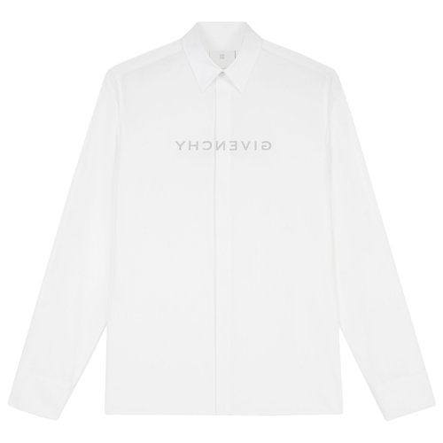 Givenchy/紀(jì)梵希 男士白色翻轉(zhuǎn)LOGO棉府綢襯衫BM60QJ109F-100