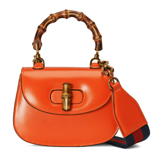 GUCCI/古馳  女士迷你橙色皮革附可拆卸肩帶竹節(jié)手柄單肩手提包68686410ODT7768