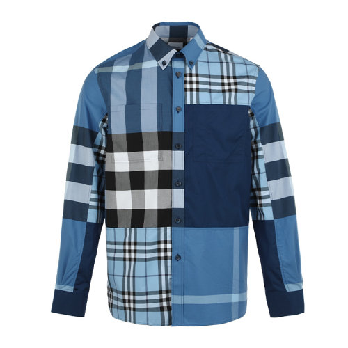 BURBERRY/博柏利鑲拼格紋棉府綢男士長袖襯衫8038655