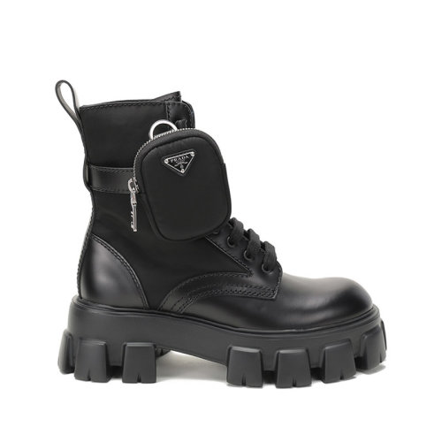 PRADA/普拉達 男士織物配皮Monolith系帶厚底靴子短靴帶小包 2UE007 3L09 F D002