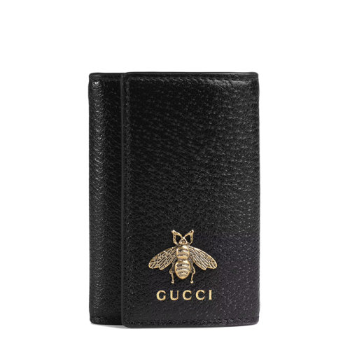 GUCCI/古馳 經(jīng)典Animalier系列 男士黑色皮革復(fù)古金屬小蜜蜂裝飾鑰匙包523683DJ20T1000