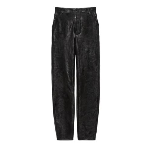  GUCCI古馳 22年秋冬 女士 亮面皮革長褲 677472 XNAL7 1000 預(yù)定商品2-6周發(fā)貨