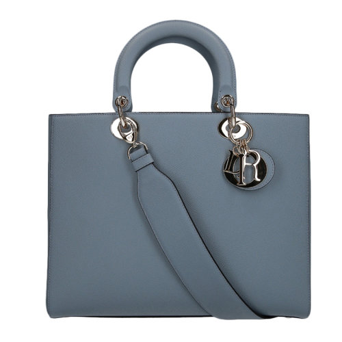 DIOR/迪奧 女士霧霾藍(lán)色牛皮金屬吊墜式徽標(biāo)可拆卸肩帶手提包斜挎包單肩包戴妃包女包 M0587OWVG-81B