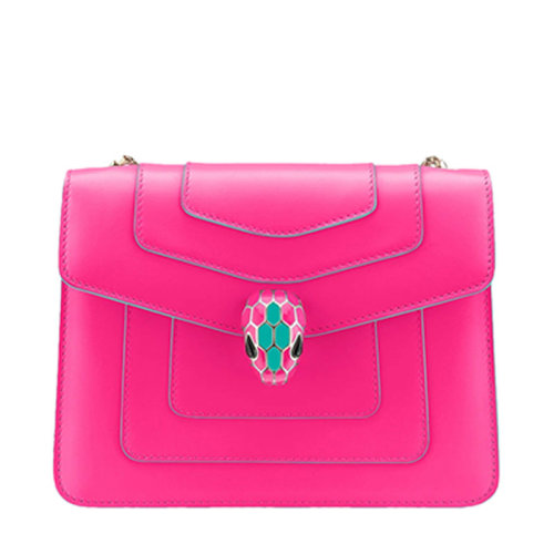 BVLGARI/寶格麗  女士粉色牛皮蛇頭搭扣單肩斜挎包 289473