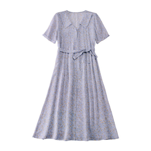 GeleiStory/GeleiStory  夏季新款桑蠶絲年輕款碎花襯衫裙氣質(zhì)真絲連衣裙   女裝＞女士裙裝＞女士連衣裙