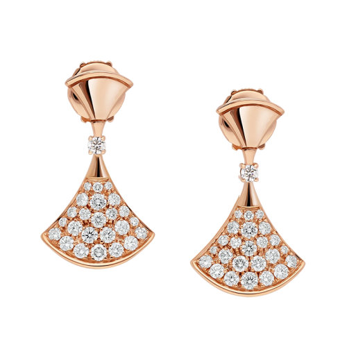 BVLGARI/寶格麗 經(jīng)典DIVAS'DREAM系列 18K金玫瑰金鑲嵌鉆石扇子耳環(huán) 351054