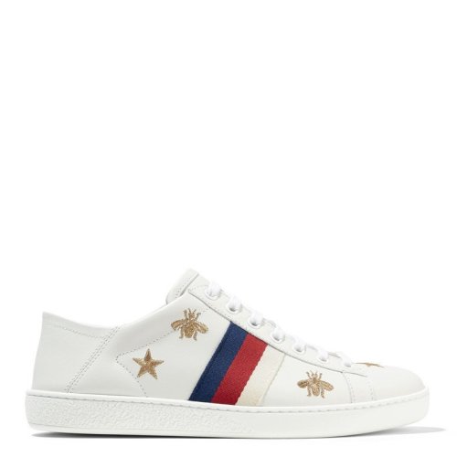 GUCCI/古馳  經(jīng)典款女士白色踩腳刺繡蜜蜂系帶休閑運(yùn)動(dòng)鞋 498205 AXWQ0 9098