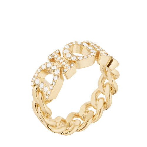DIOR/迪奧 DIO(R)EVOLUTION系列 女士金色飾面金屬鏈環(huán)鑲嵌仿水晶“DIOR”標(biāo)志戒指指環(huán)R1140DVOCY_D301