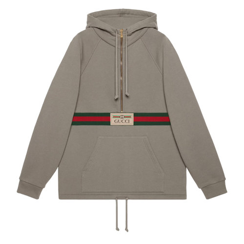 GUCCI/古馳      女士灰色重磅毛氈針織棉復(fù)古標(biāo)識(shí)織帶衛(wèi)衣644656XJC3W1030