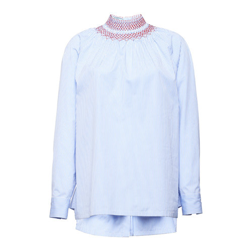 PRADA/普拉達(dá) 天藍(lán)色 女士宮廷式高領(lǐng)刺繡長(zhǎng)袖襯衫 P984GR_1VWP_S_201