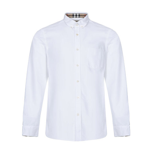  BURBERRY/博柏利 巴寶莉襯衫 男士 格紋細節(jié) 簡約白色/藍色 棉質(zhì)方領 長袖襯衫 80087081
