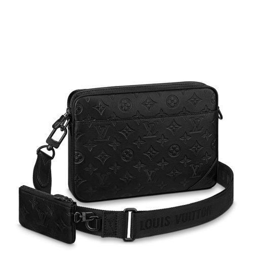 Louis Vuitton/路易威登 22春夏新款DUO系列 男士黑色老花壓印皮革黑扣配可拆卸小袋拉鏈開(kāi)合單肩斜跨郵差包M69827